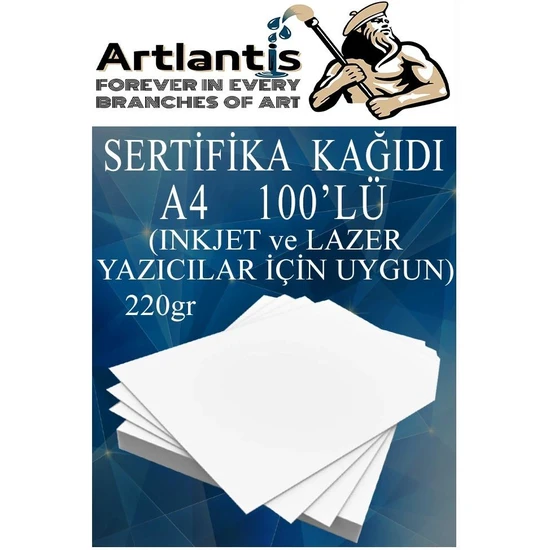 Artlantis A4 Sertifika Kağıdı Kalın 100 Adet Gramajlı Fotokopi Kağıdı 220 gr Tüm Yazıcılara Uyumlu 21X29.7 cm Kalın Baskı Kağıdı