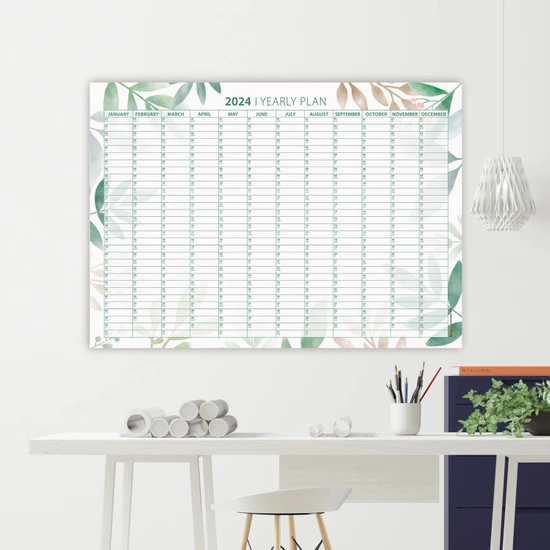 Bi'aldım Çiçekli 2024 Yıllık Planlayıcı Duvar Takvimi 2024 Takvim Aylık Planlama Wall Planner 100 x 70 cm