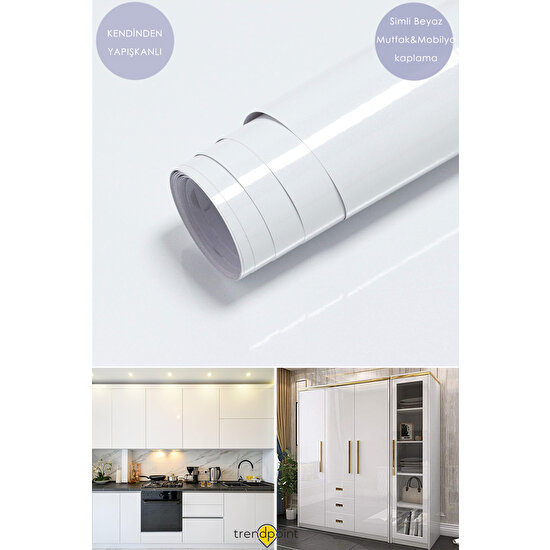 Trendpoint Kendinden Yapışkanlı 60CM×500CM Simli Beyaz Duvar Kağıdı Mutfak Tezgah Dolap Masa Kaplama