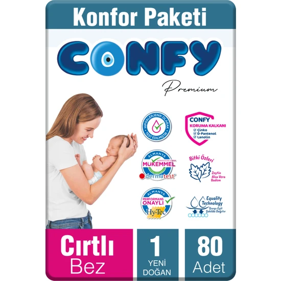 Confy Premium 1 Numara Bebek Bezi Yenidoğan 2 - 5 KG 80 Adet