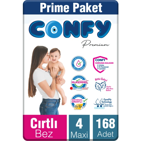 Confy Premium 4 Numara Bebek Bezi Maxi 7 - 14 KG 168 Adet