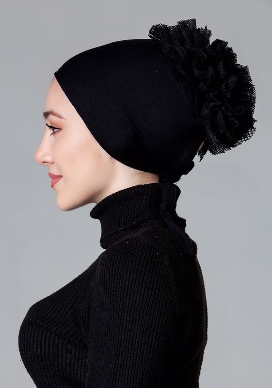 Nanak Siyah Likralı Fırfırlı Kaymayan Bone görsel 5
