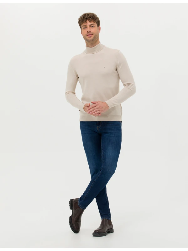 Pierre Cardin Erkek Kum Melanj Slim Fit Basic Kazak 50276531-VR123