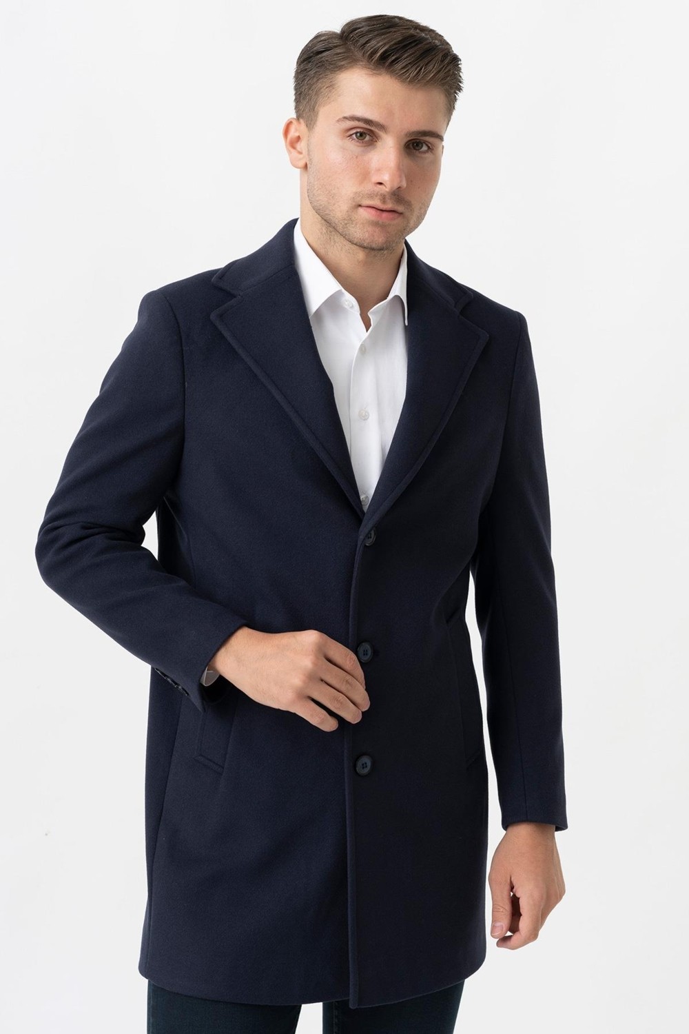 White Stone Ancona 4025-2 Düz Ceket Yaka Slim Fit Pamuklu Kaban Laci görsel 3