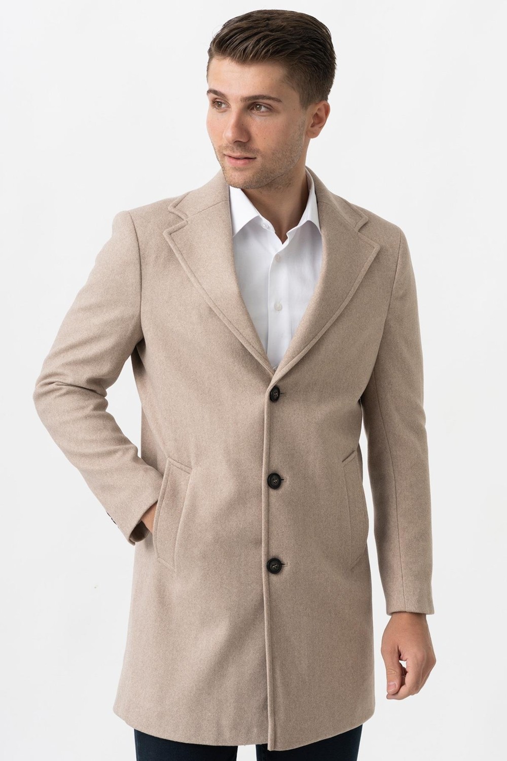 White Stone Ancona 4025-2 Düz Ceket Yaka Slim Fit Pamuklu Kaban K.bej görsel 4