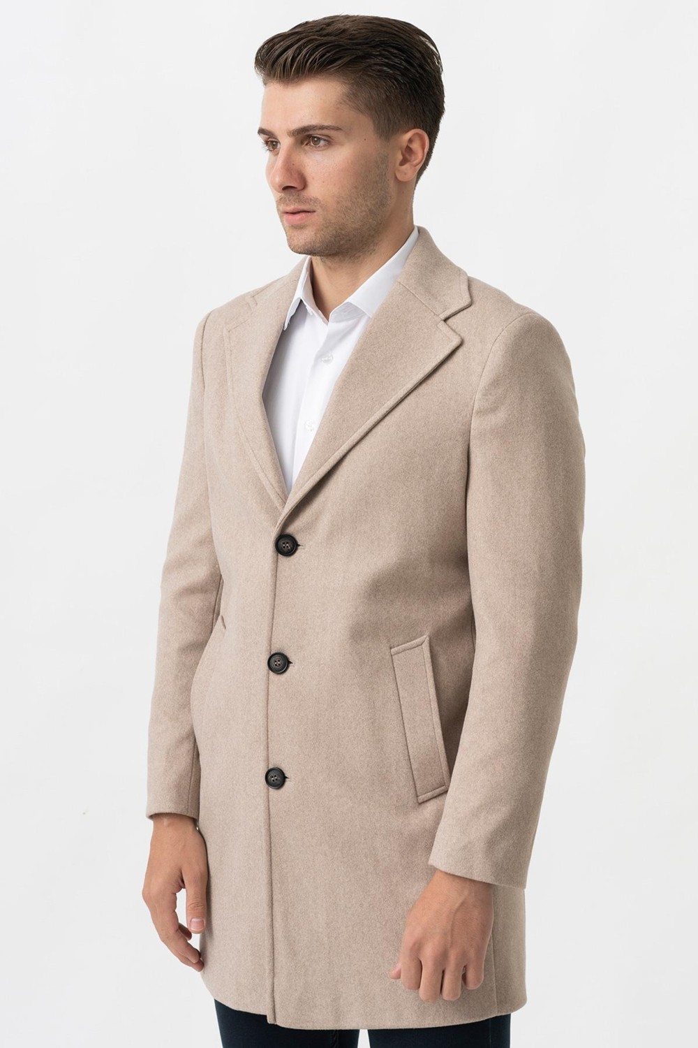 White Stone Ancona 4025-2 Düz Ceket Yaka Slim Fit Pamuklu Kaban K.bej görsel 5