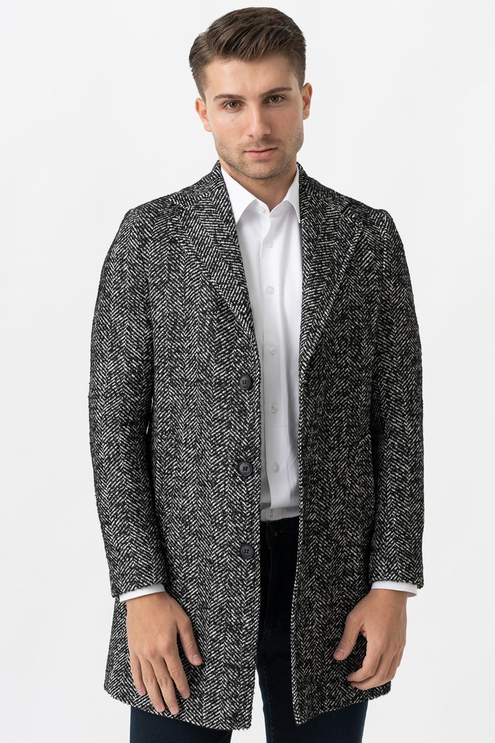 White Stone Arezzo 4025 Ceket Yaka Pamuklu Slim Fit Kaban Siyah