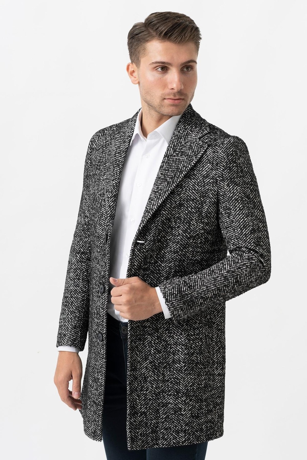 White Stone Arezzo 4025 Ceket Yaka Pamuklu Slim Fit Kaban Siyah görsel 2