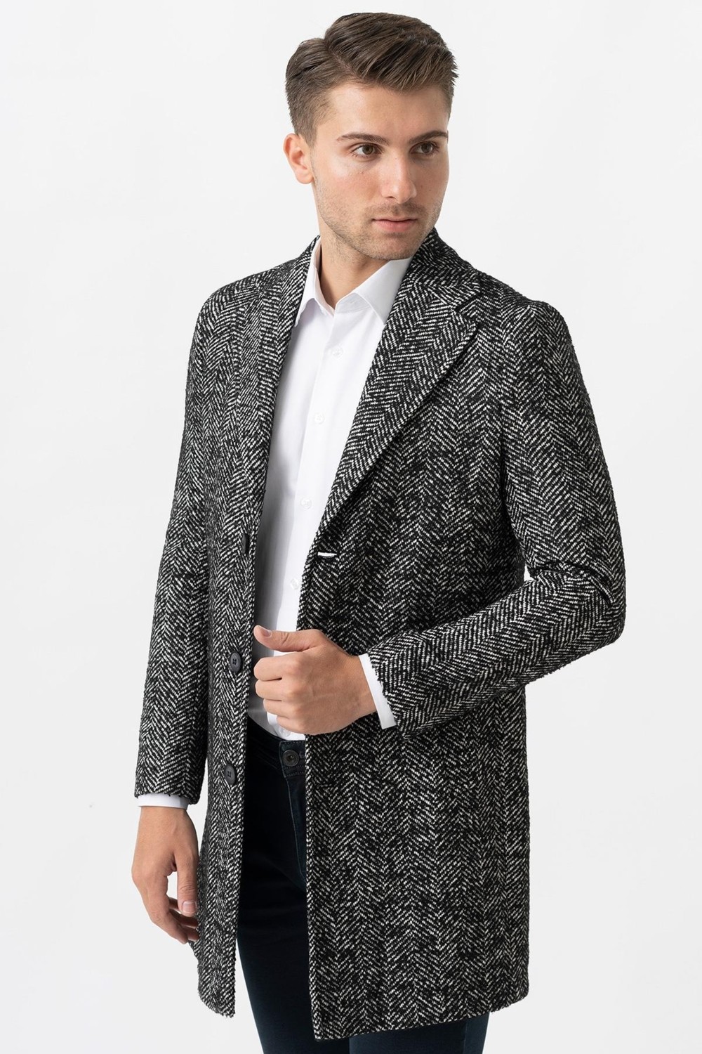 White Stone Arezzo 4025 Ceket Yaka Pamuklu Slim Fit Kaban Siyah görsel 3