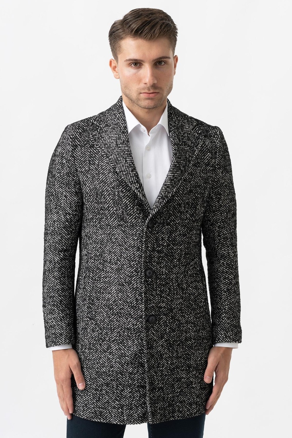 White Stone Arezzo 4025 Ceket Yaka Pamuklu Slim Fit Kaban Siyah görsel 4