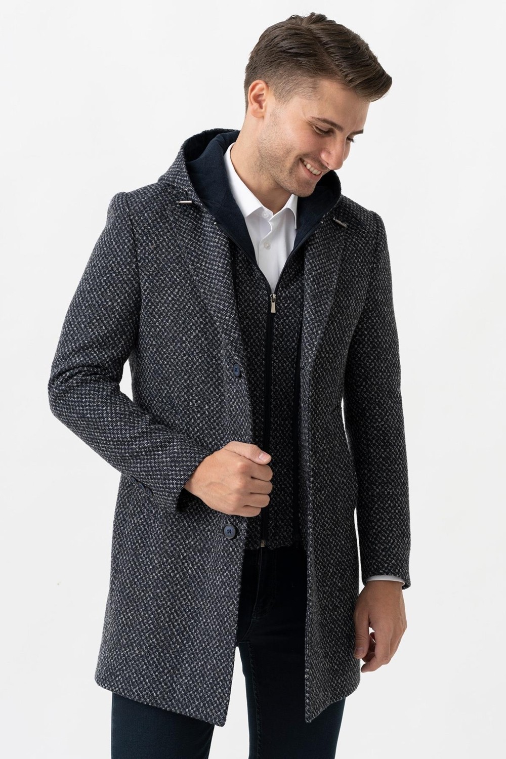White Stone Ancona 4024 Slim Fit Kapüşonlu Ceket Yaka Pamuklu Kaban Laci görsel 3