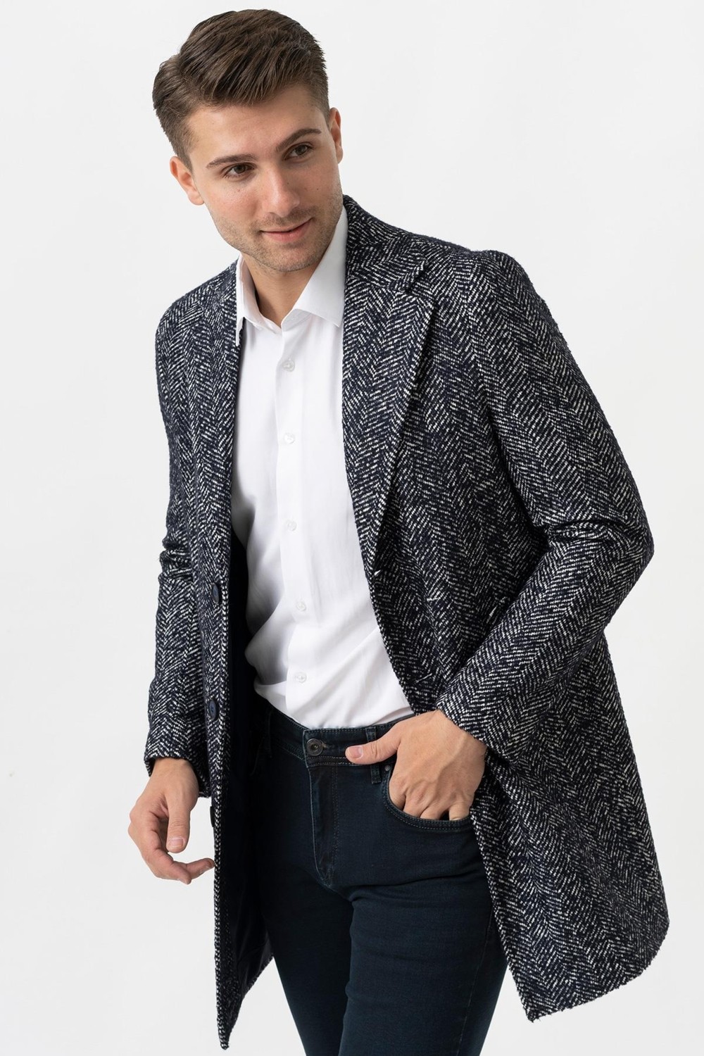 White Stone Arezzo 4025 Ceket Yaka Pamuklu Slim Fit Kaban Laci görsel 4