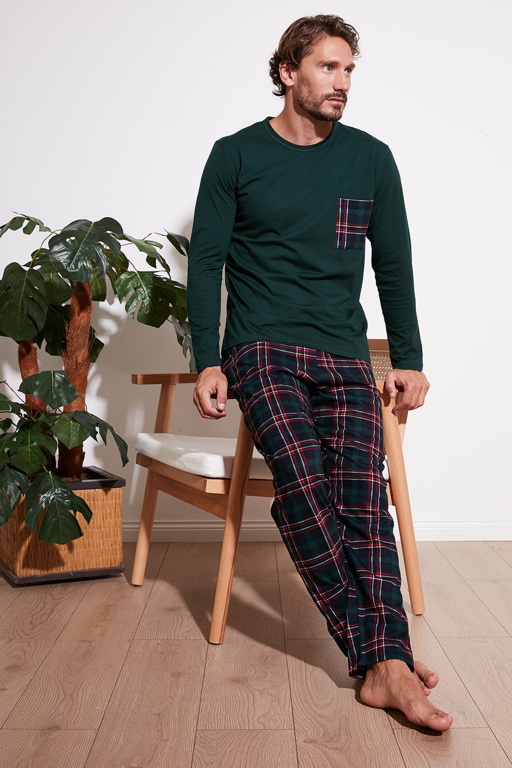 Buratti Ekoseli Cepli Beli Lastikli % 100 Pamuk Regular Fit Pijama Takımı Erkek Pijama Takımı 6572001