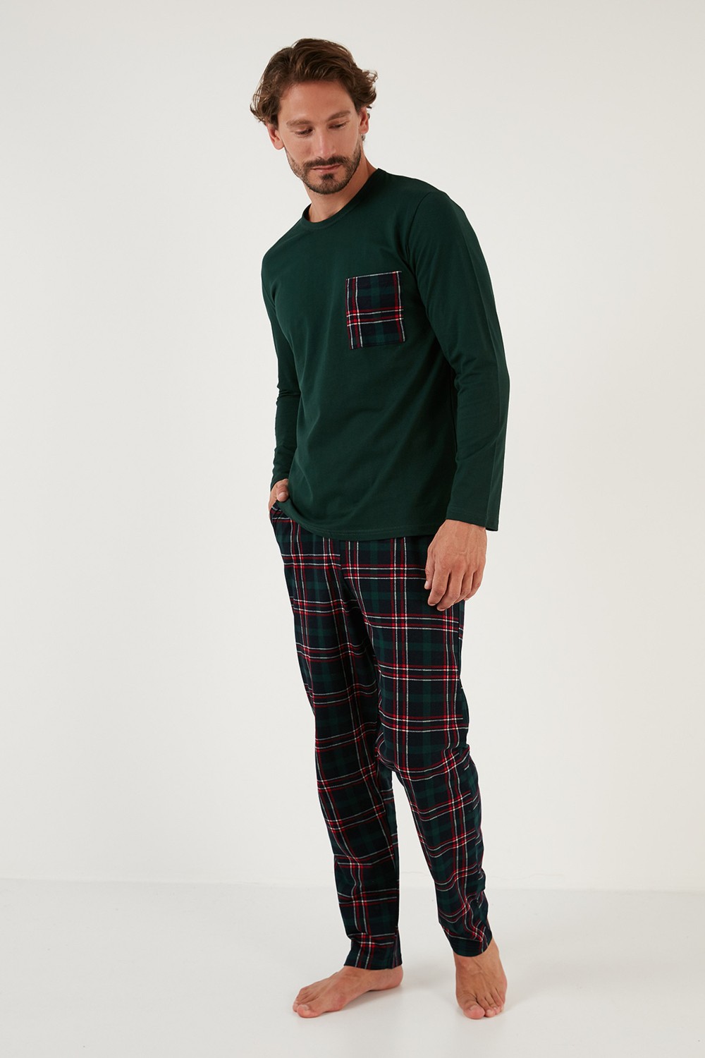 Buratti Ekoseli Cepli Beli Lastikli % 100 Pamuk Regular Fit Pijama Takımı Erkek Pijama Takımı 6572001 görsel 8