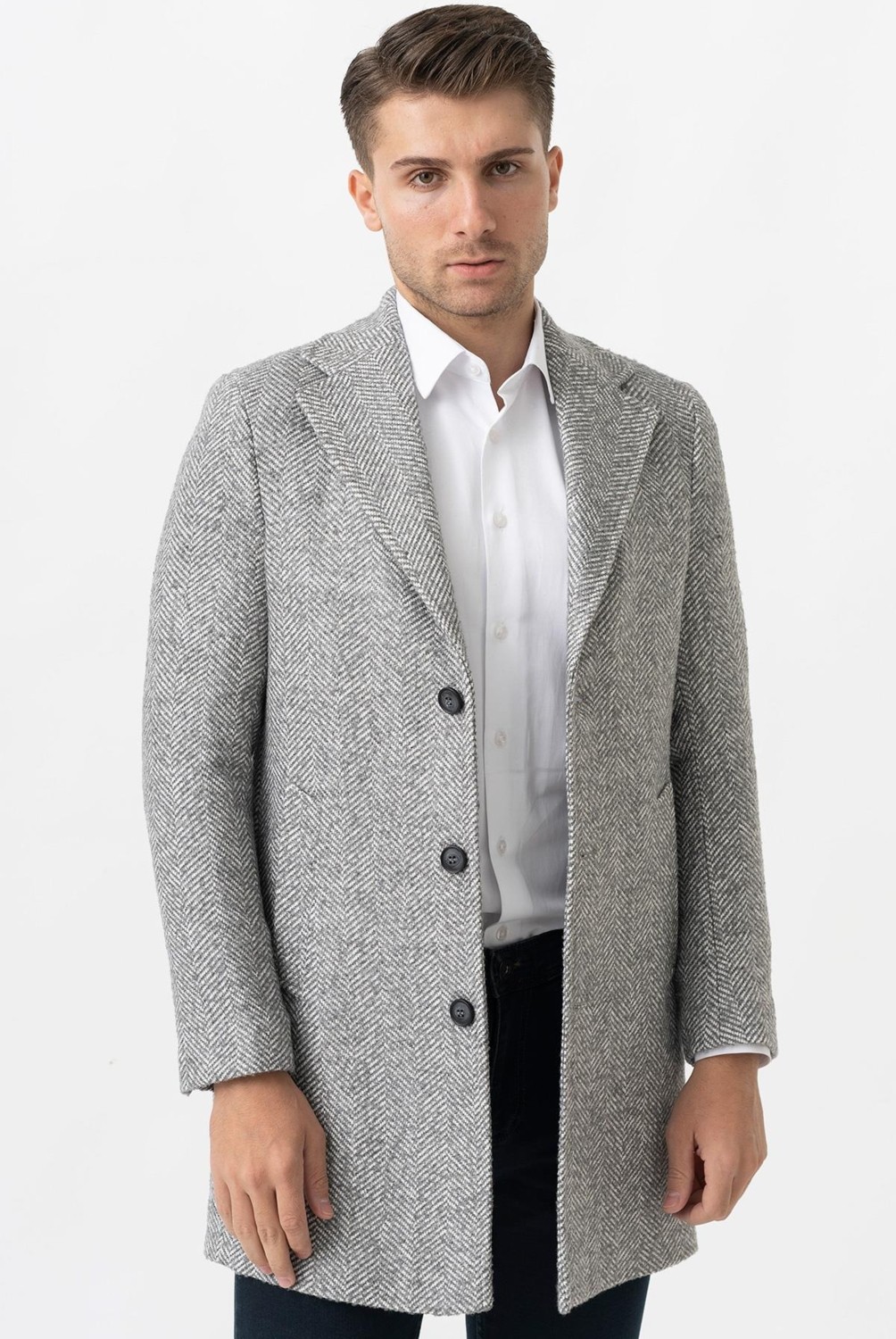 White Stone Arezzo 4025 Ceket Yaka Pamuklu Slim Fit Kaban Gri