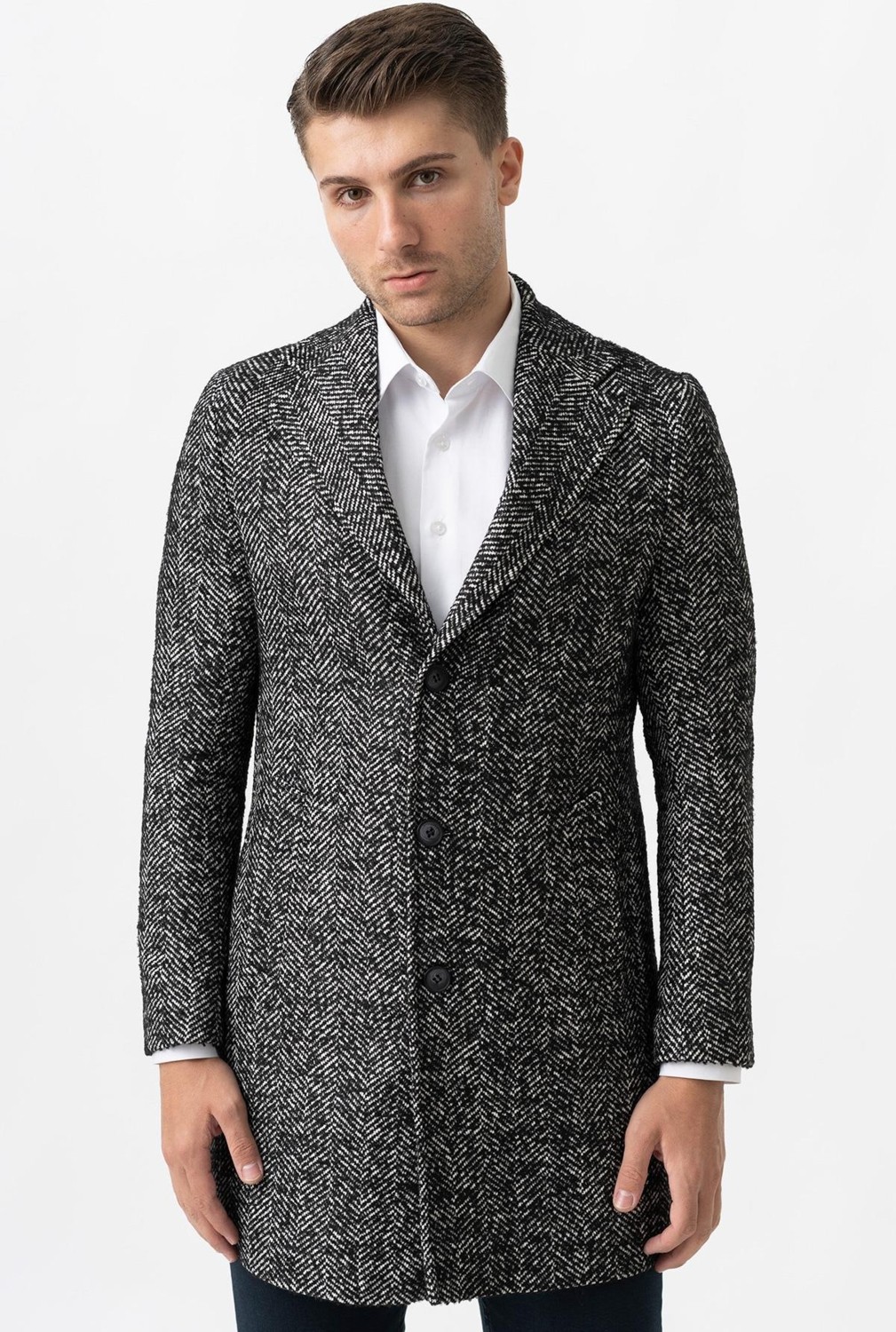 White Stone Arezzo 4025 Ceket Yaka Pamuklu Slim Fit Kaban Siyah görsel 5