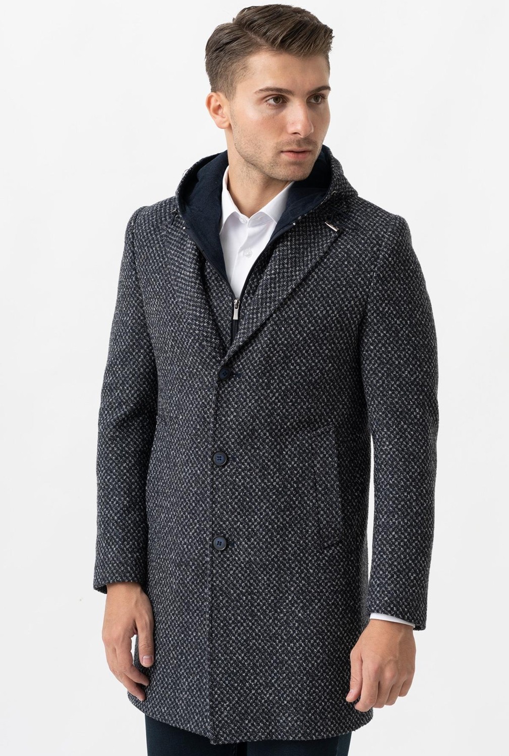 White Stone Ancona 4024 Slim Fit Kapüşonlu Ceket Yaka Pamuklu Kaban Laci görsel 5
