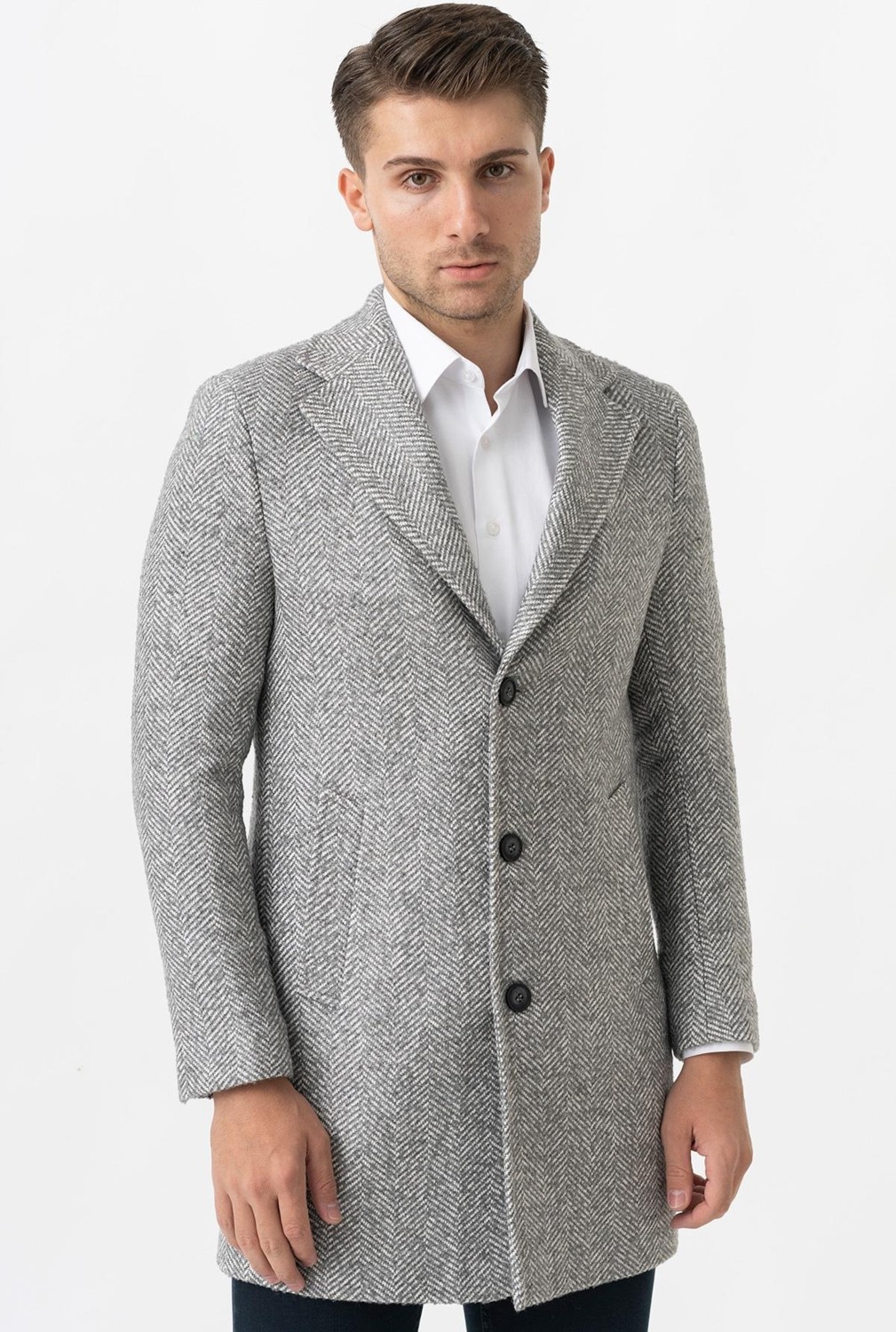 White Stone Arezzo 4025 Ceket Yaka Pamuklu Slim Fit Kaban Gri görsel 3