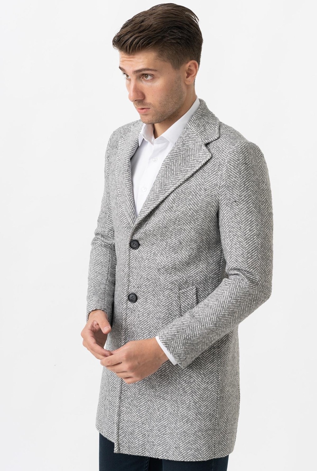 White Stone Arezzo 4025 Ceket Yaka Pamuklu Slim Fit Kaban Gri görsel 5