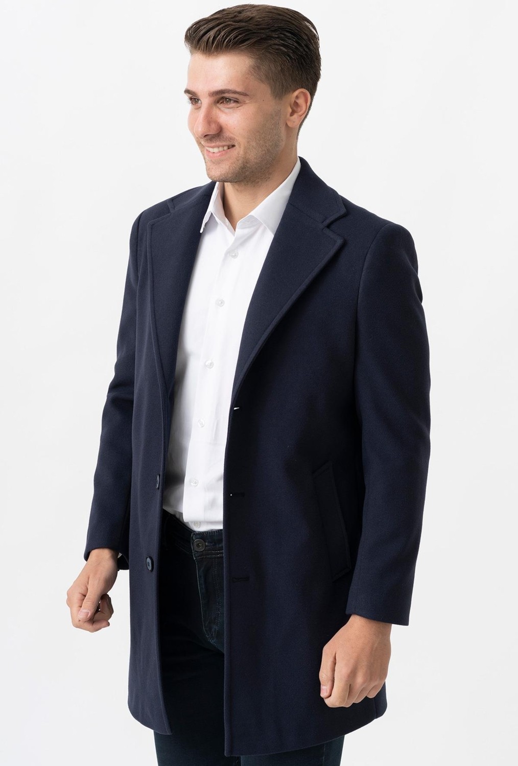 White Stone Ancona 4025-2 Düz Ceket Yaka Slim Fit Pamuklu Kaban Laci görsel 2