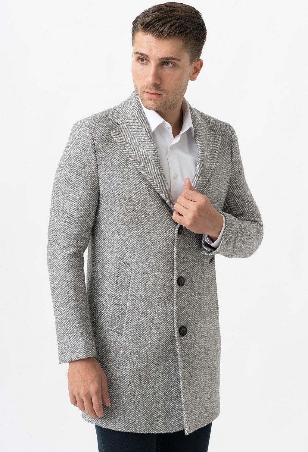 White Stone Arezzo 4025 Ceket Yaka Pamuklu Slim Fit Kaban Gri görsel 4