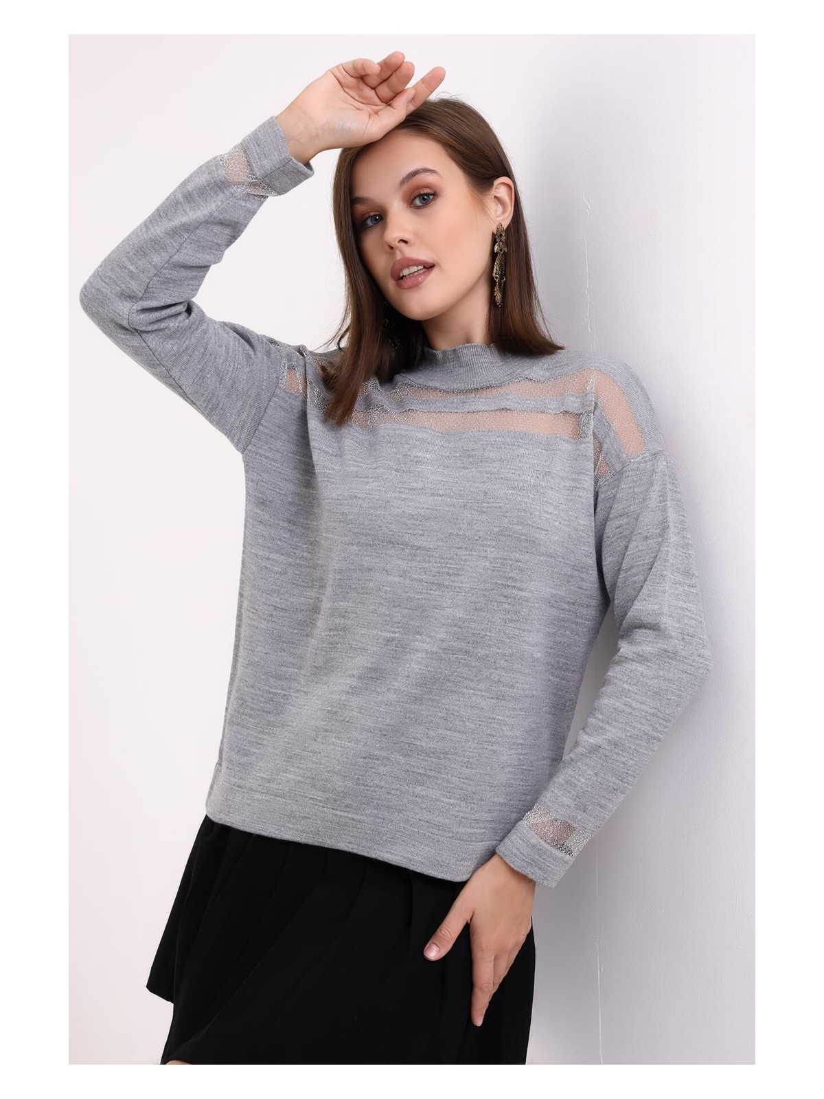 Irmak Kerekli Transparan Çizgili Triko Kazak Triko Bluz 1107 - Görsel 6