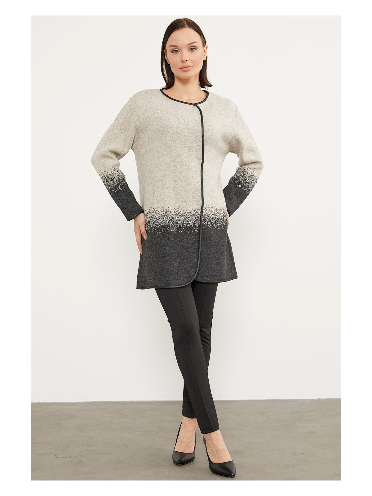 Sementa Deri Biye Detaylı Çift Renk Triko Ceket - Lacivert - Görsel 3