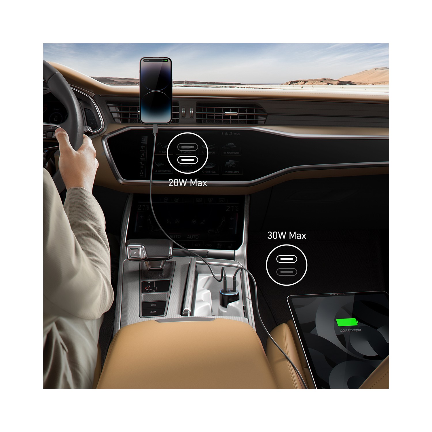 Anker Powerdrive+ III Duo 48W TypeC Çıkışlı Hızlı Araç Şarj Cihazı