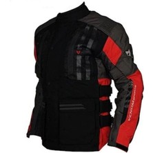 Venom Tourex Touring Motosiklet Ceketi Siyah-Kırmızı 3XL Erkekler İçin Fermuarlı Dayanıklı Kumaş