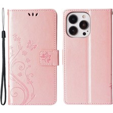 Forestl Digital Iphone 14 Pro Telefon Kılıfı Için 6.1 Inç Baskılı Kelebekler Tam Koruma Pu Deri Cüzdan Kapak Stand Strap-Rose Altın (Yurt Dışından)