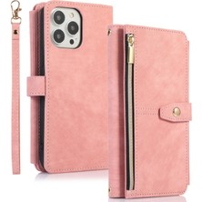 Forestl Digital Iphone 14 Pro 14 Için Telefon Kılıfı Zipper Cep Folio Pu Deri Kılıf Manyetik Kapatma Çoklu Kart Yuvaları Stand Flip Cüzdan Kapak Pembe (Yurt Dışından)