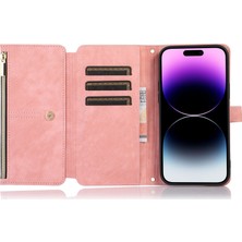 Forestl Digital Iphone 14 Pro 14 Için Telefon Kılıfı Zipper Cep Folio Pu Deri Kılıf Manyetik Kapatma Çoklu Kart Yuvaları Stand Flip Cüzdan Kapak Pembe (Yurt Dışından)