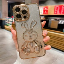 Forestl Digital Iphone 14 Pro Fone Case Için Karikatür Tavşan Glitter Tpu Arka Kapak Elektrapılaşma Anti Drop Lens Film-Gold (Yurt Dışından)