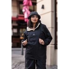 Good Fashion Rahat Kesim Içi Kürklü Kanguru Cep Kadın Yağmurluk Mont