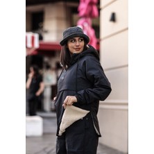 Good Fashion Rahat Kesim Içi Kürklü Kanguru Cep Kadın Yağmurluk Mont