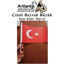 Artlantis Çıtalı Bayrak Kağıt 21 x 29 cm 25 Adet Ay Yıldızlı Türk Bayrağı Çıtalı Sopalı Büyük Bayrak Plastik Çubuklu Bayrak