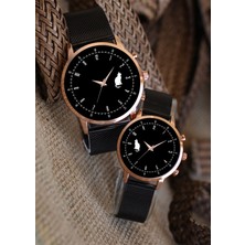 Stony Çift Saatleri Sevgili Saati Kedili Çift Kol Saatleri Siyah Rose Sevgili Saatleri