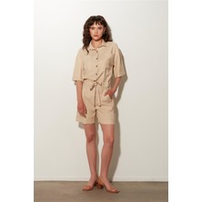 Sherin Ekru Kemerli Şort Tulum SS23T4791EK