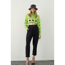 Sherin Kivi Oversize Delikli Triko Crop Kazak