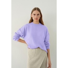 Sherin Lila Oversize Yuvarlak Yaka Basic Triko Kazak