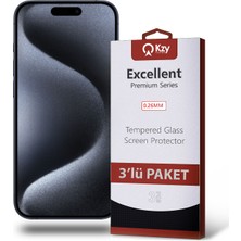 Kzy Apple iPhone 15 Pro ile Uyumlu Temperli Ekran Koruyucu Kırılmaz Cam Ekonomik 3'lü Paket