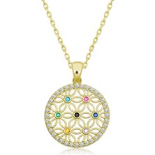 Mevafa 925 Ayar Gümüş Renkli Taşlı Yaşam Çiçeği Kadın Gümüş Kolye