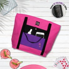 Vatkalimon Büyük Boy Termal Plaj Çantası Pembe Siyah Mor Renkli Kadın Kullanımına Uygun