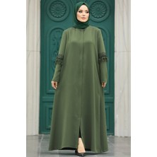 Neva Style Kolları Detaylı Haki Tesettür Ferace 10021HK