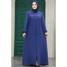 Neva Style Fermuarlı Indigo Mavisi Tesettür Ferace 10533IM