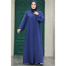 Neva Style Fermuarlı Indigo Mavisi Tesettür Ferace 10533IM