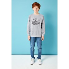 Perendi Expedition Baskılı Erkek Çocuk Sweatshirt Gri Melanj