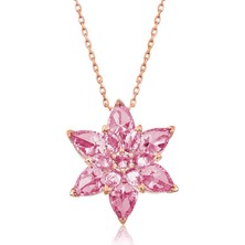 Mevafa 925 Ayar Gümüş Rose Pembe Lotus Çiçeği Kolye