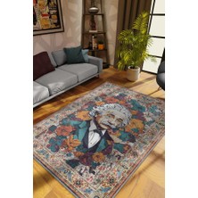 Homshtag Albert Einstein,Modern Çiçek Desenli Art Deco Vintage Halı,Çok Renkli Maksimalist Halı