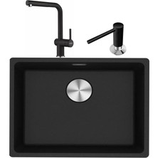 Franke Maris Mrg 210/110-52 Nero Granit Eviye Actıve Plus Doccia 2.0 Armatür Sıvı Sabunluk Üçlü Set Nero